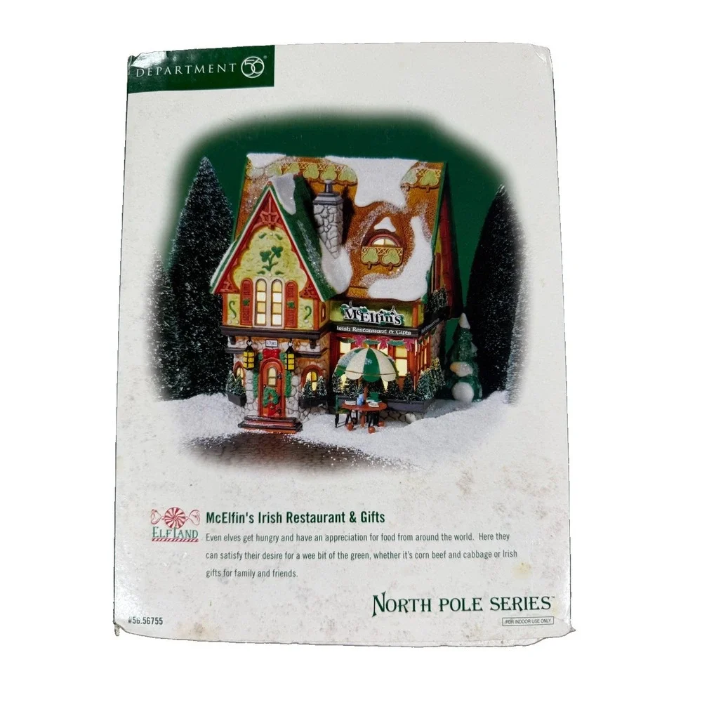 Dept 56 North Pole McElfin's Irish Restaurant & Gifts Christmas Lighted Village